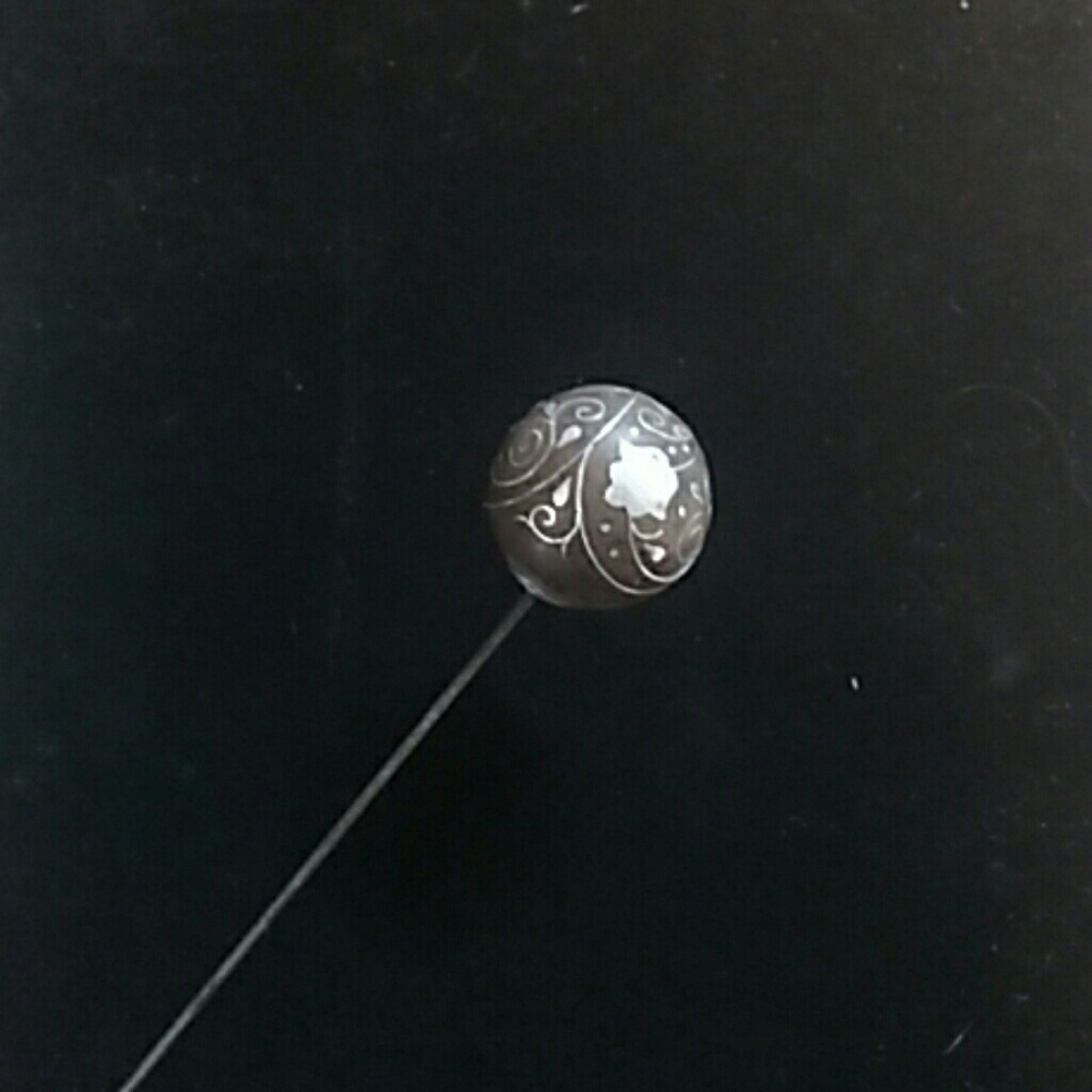 Antique Victorian Sterling Silver & Wood Hat Pin